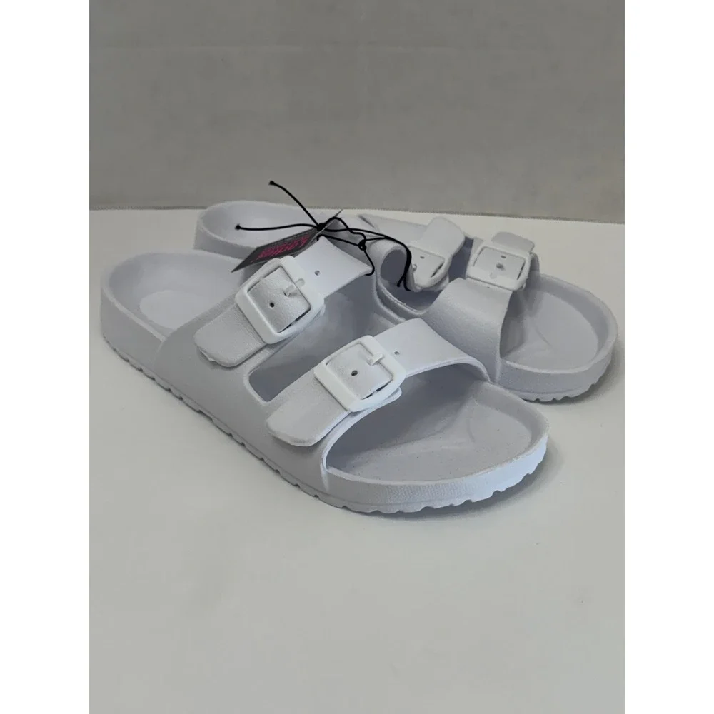 Bobbie Brooks Womens White EVA Double Buckle Slide Sandals Soft Touch Size 10-11